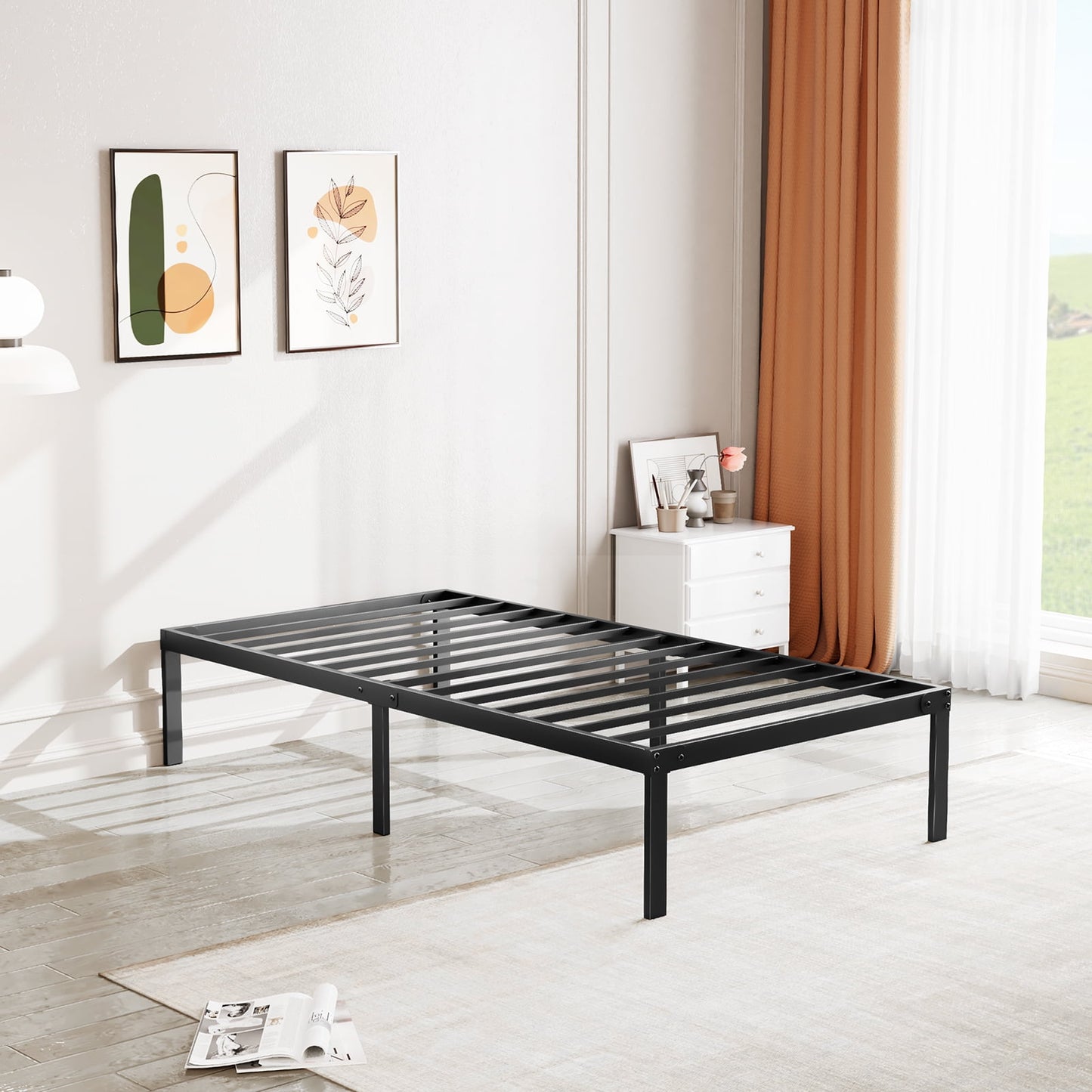MAYEERTY Metal Bed Frame with Sturdy Steel Slat Support Twin Sizeï¼ŒBlack