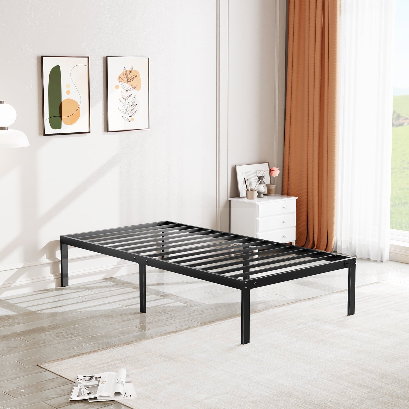 MAYEERTY Metal Bed Frame with Sturdy Steel Slat Support Twin Sizeï¼ŒBlack