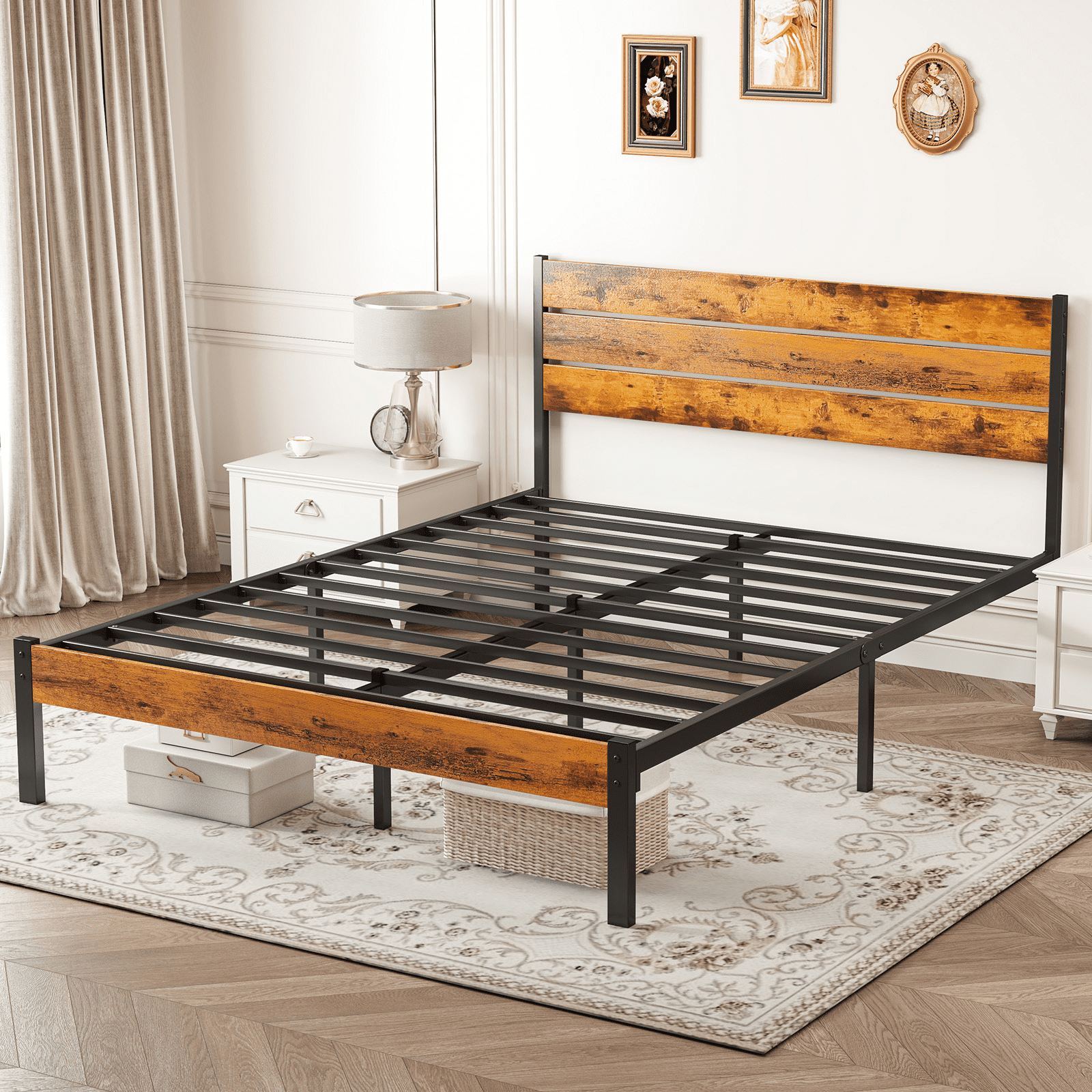 MAYEERTY Full Size Metal Platform Bed Frame with Headboard & Footboard 800LBS Wooden Slats No Box Spring Needed