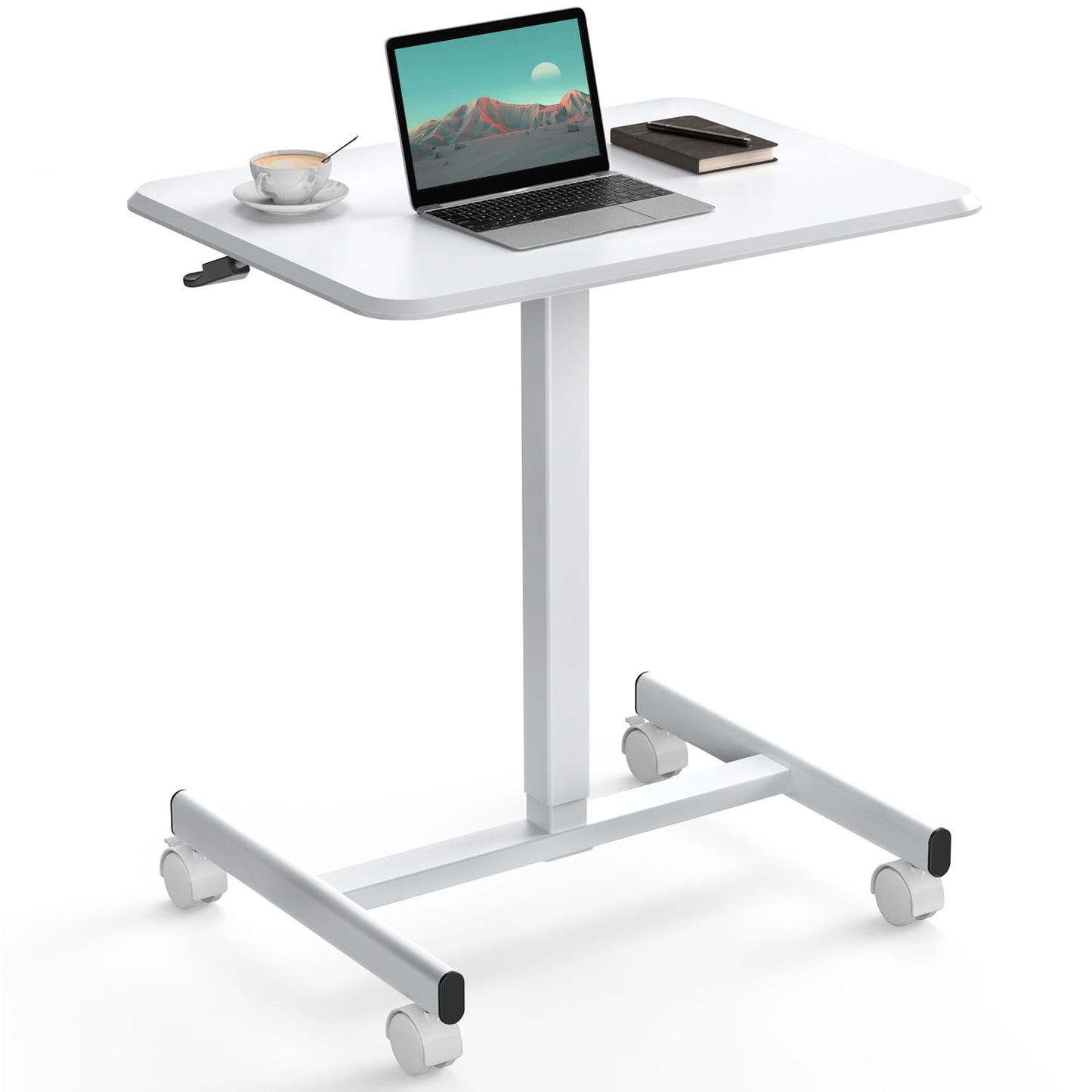 MAYEERTY Mobile Laptop Stand Rolling Desk with Adjustable Height for Home, Office, White