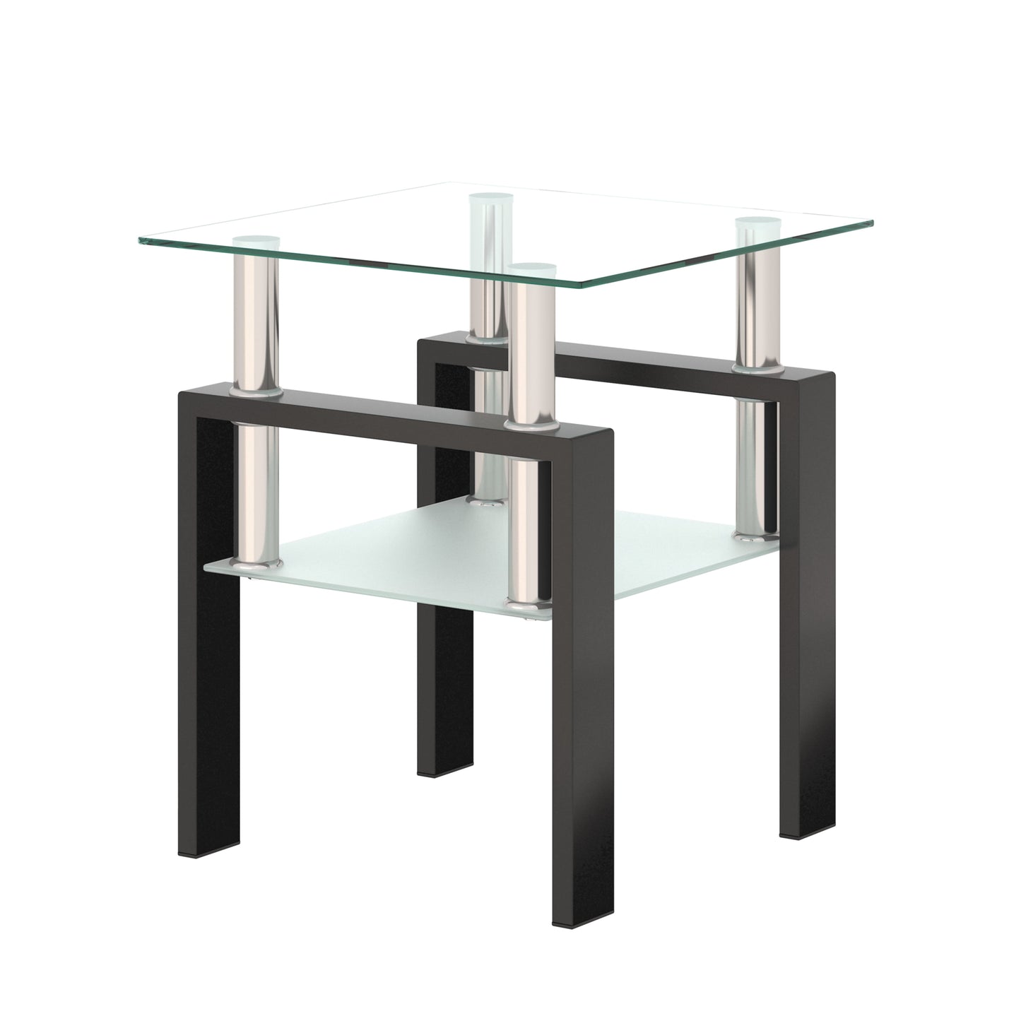 MAYEERTY Modern Square Tempered Glass Coffee Table â€“ Transparent & Black End Table for Living Room