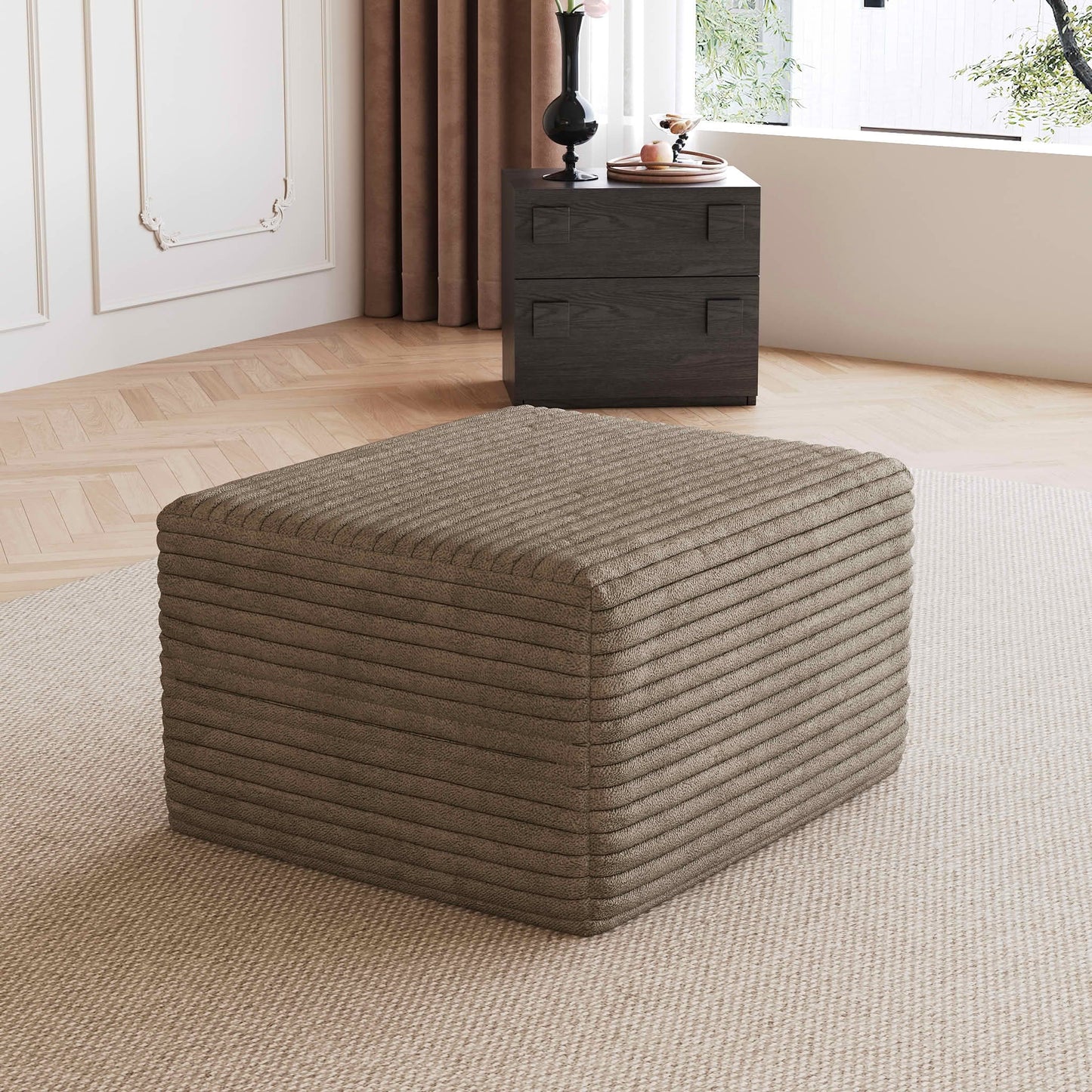 MAYEERTY Plush Corduroy Sofa Ottoman, No Assembly Required, Camel