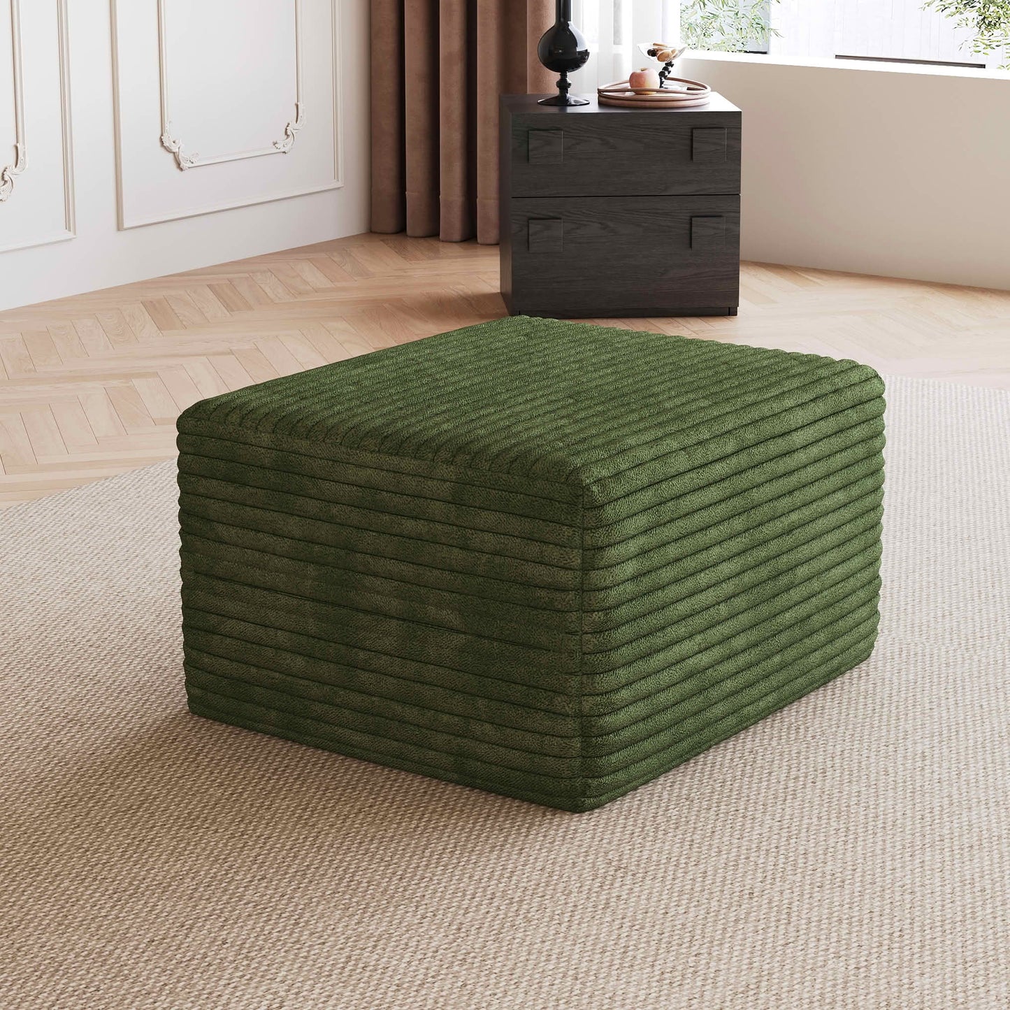 MAYEERTY Plush Corduroy Sofa Ottoman, No Assembly Required, Green