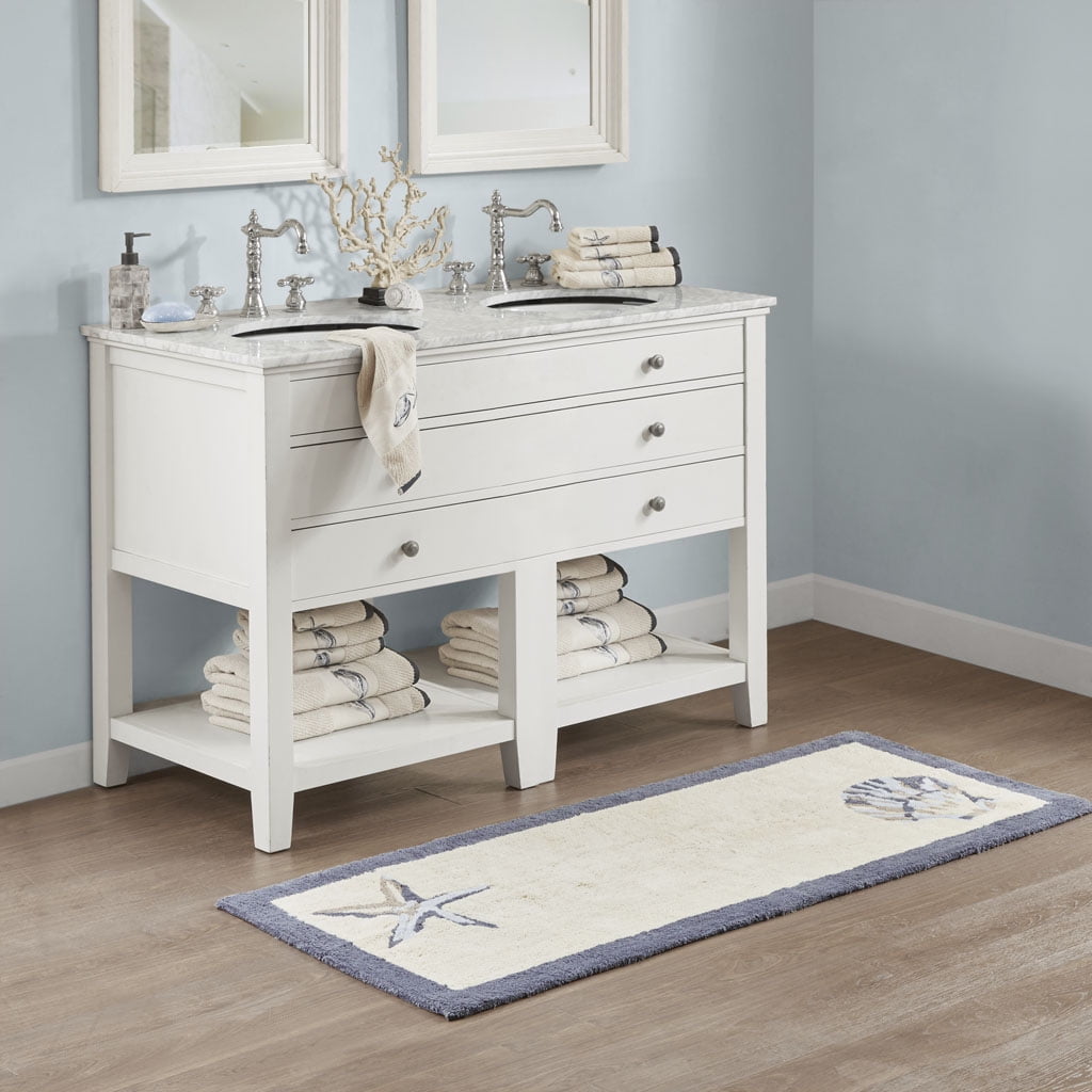 MAYEERTY Reversible Medium Pile Tufted Bathroom Rugï¼ŒBlue, 21"W x 34"L