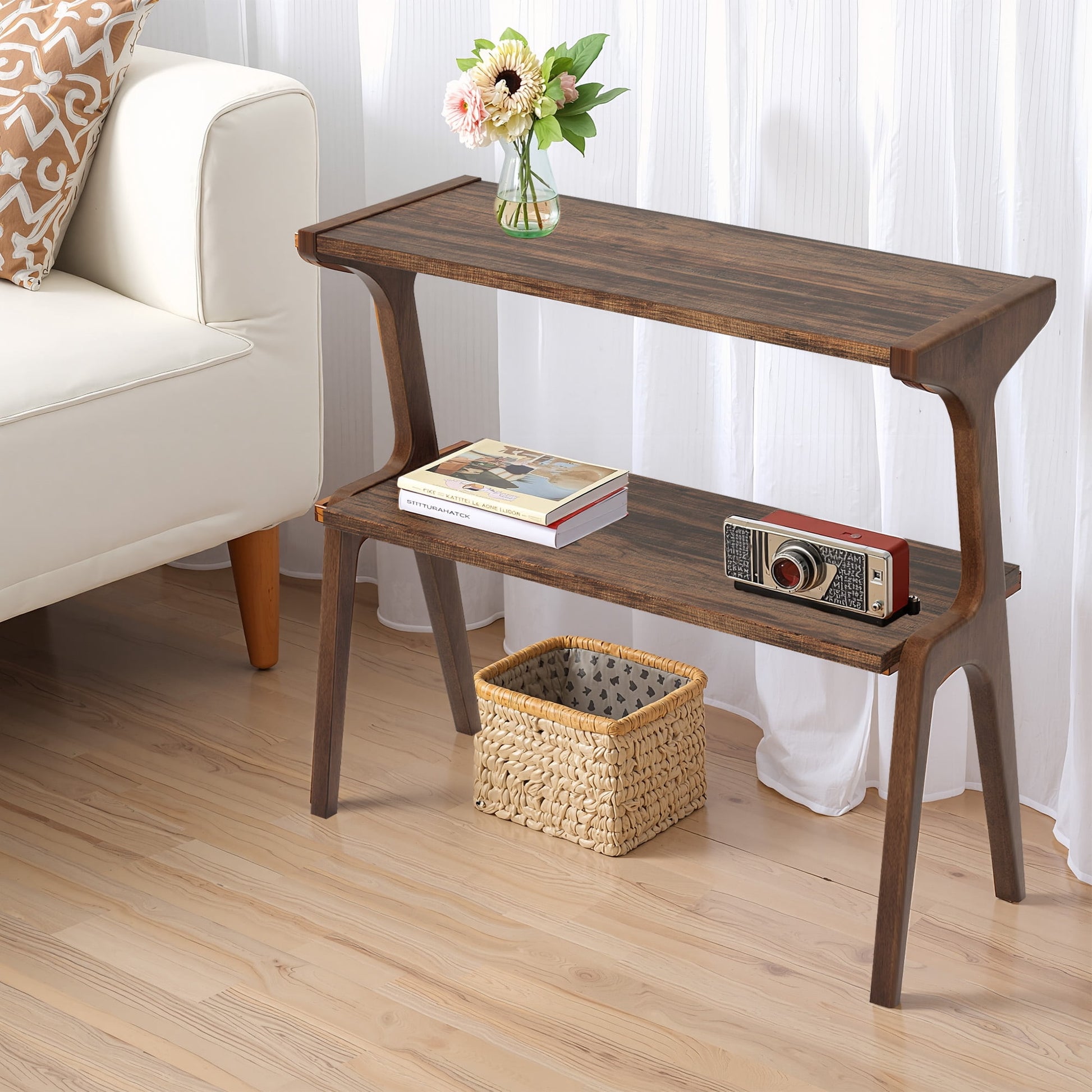 MAYEERTY 5-Tier 70in Tall Corner Ladder Shelf, Small Space-Saving Bookshelf