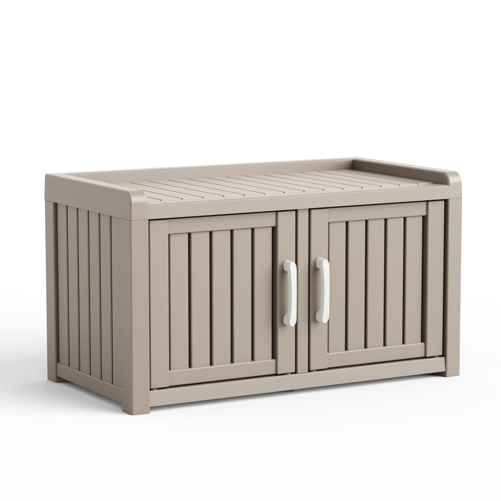 MAYEERTY Two-Door Mini Entry Shoe Storage Cabinet, Weatherproof Shoe Organizer with Removable Layers