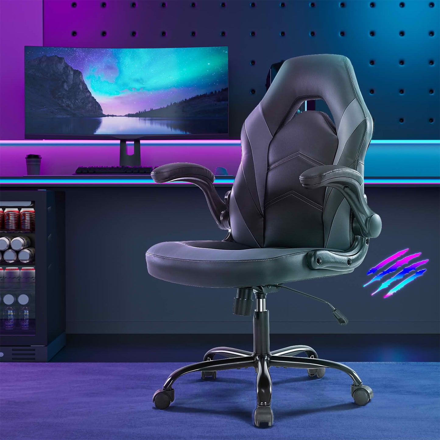 MAYEERTY Ergonomic PU Leather Gaming Chair, 360Â° Swivel Height Adjustable Rockable Computer Office Desk Chair with Lumbar Support