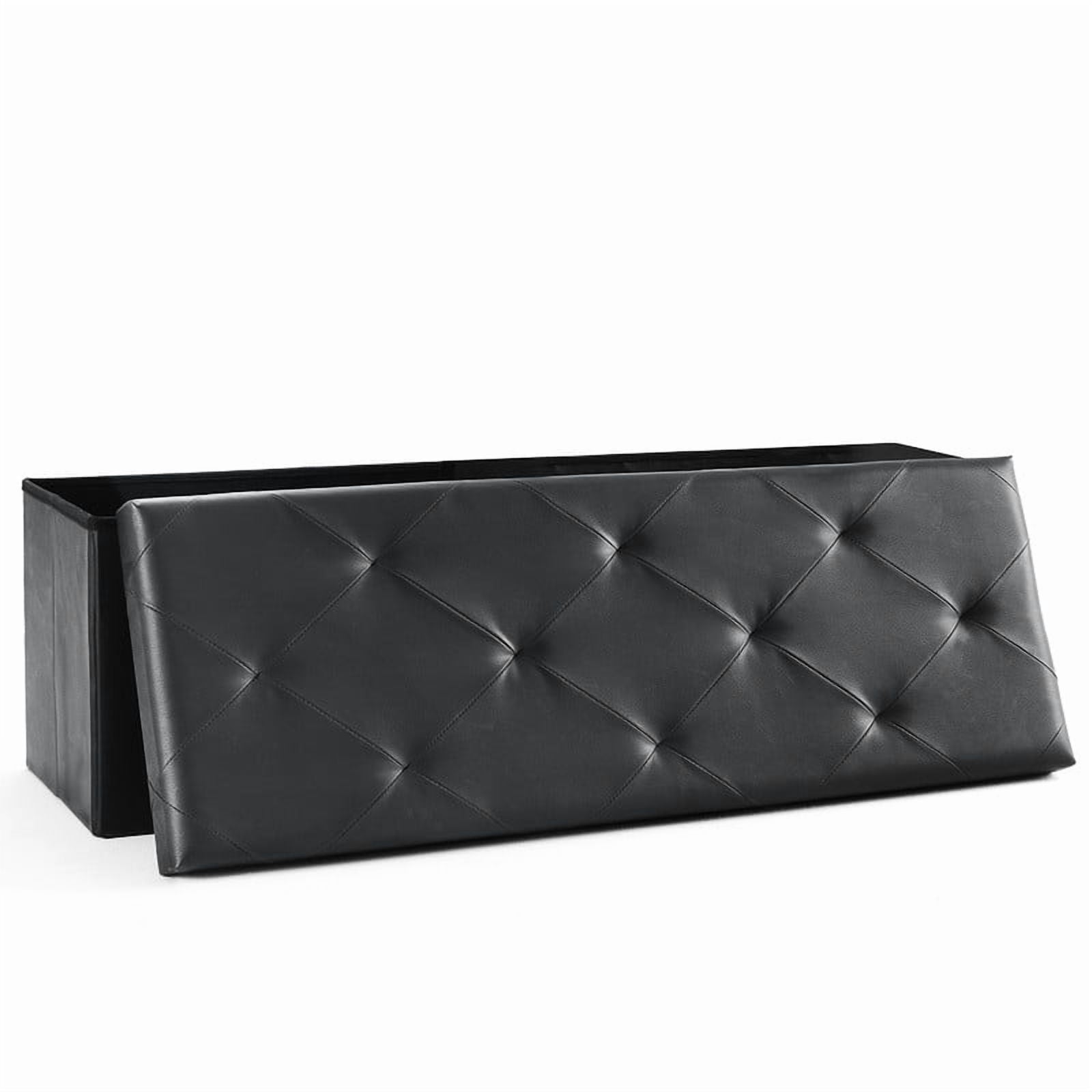 JIOABL 43" Folding Storage Ottoman Bench, PVC material, Foot Rest Stool Storage Chest, Black