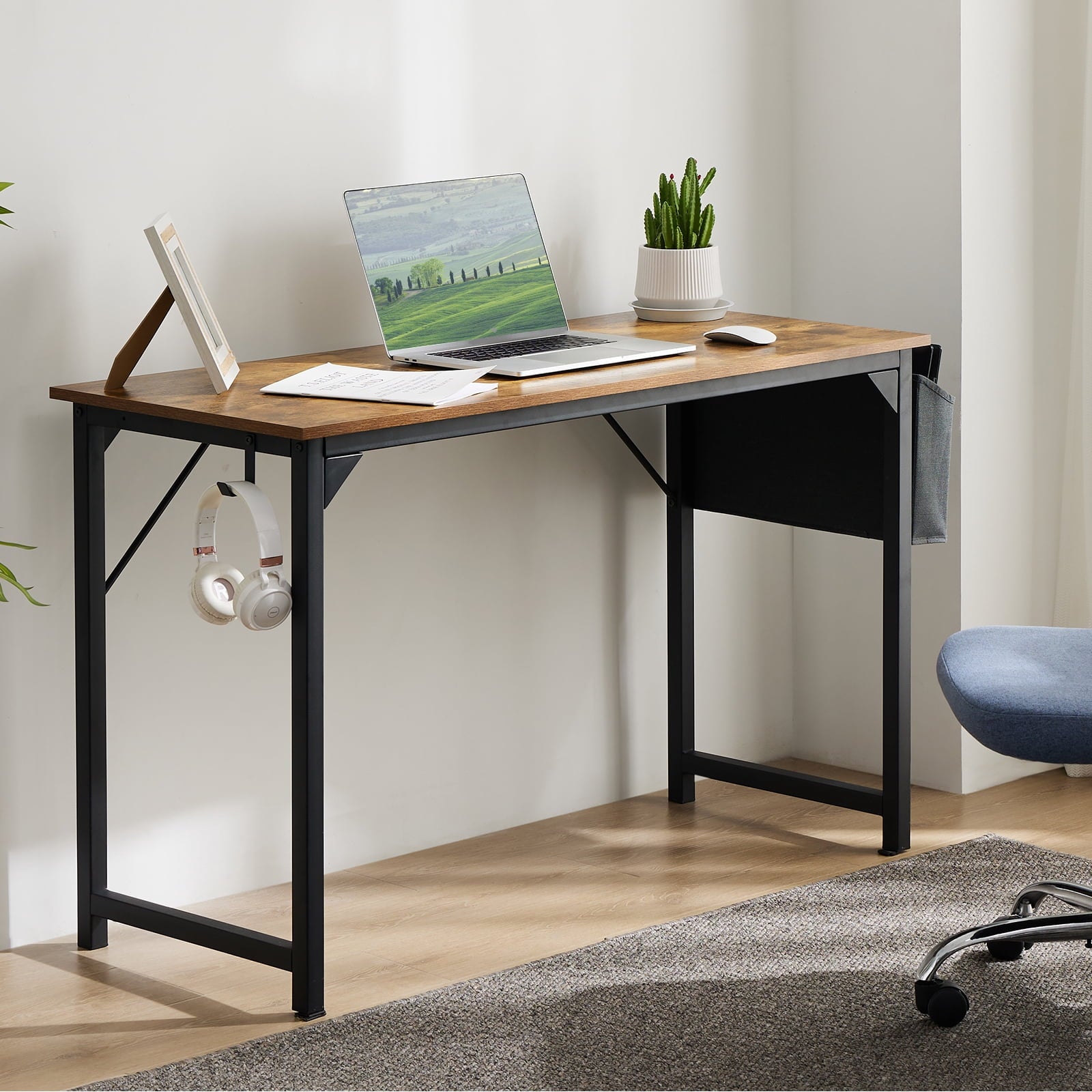 JIOABL 47 Inch Small Computer Office Desk, For Home Office Bedroom - Rustic Brown