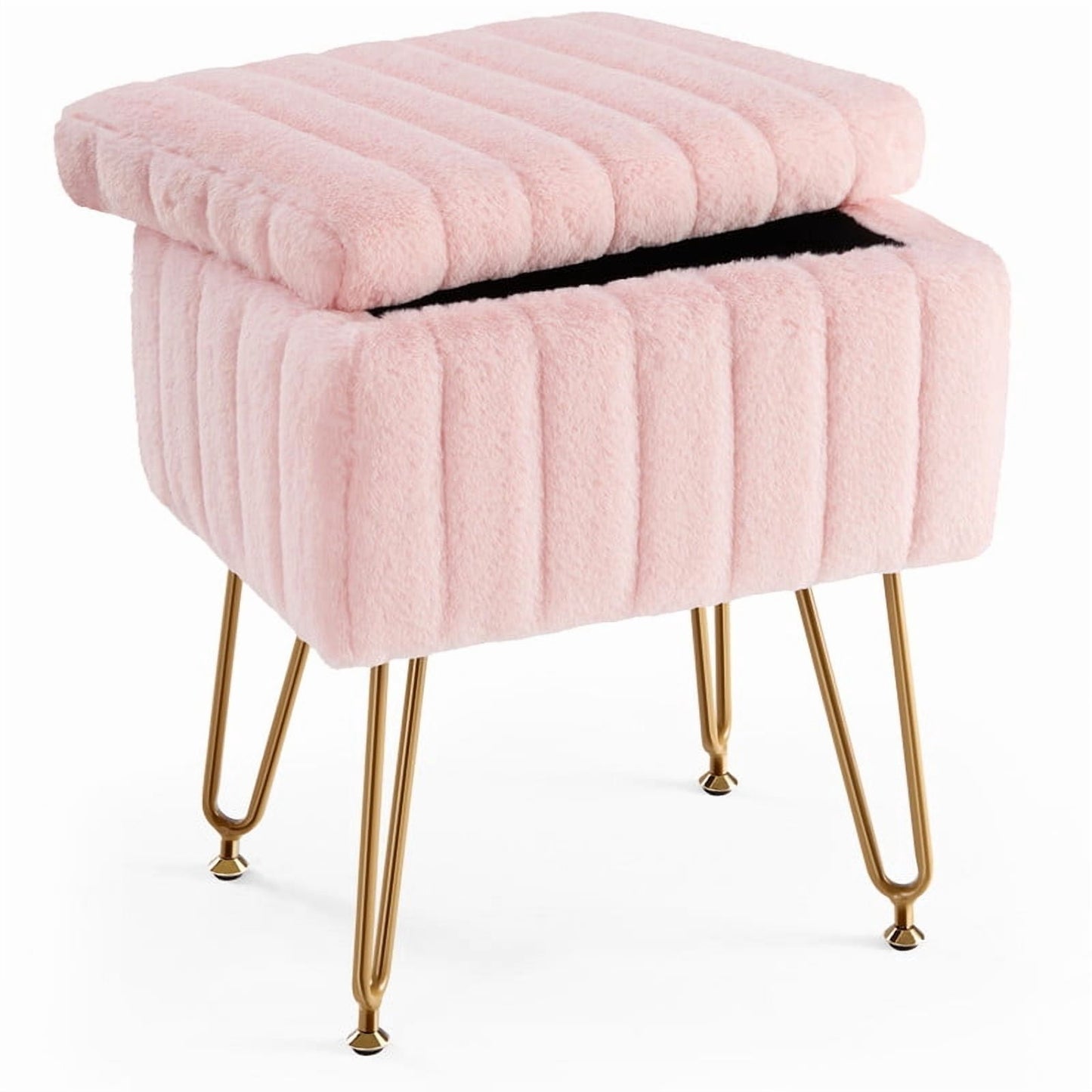 MCQ Stool Chair with Storage Space,with Non-Slip Feet, for Dressing Room, Bedroom, Pink