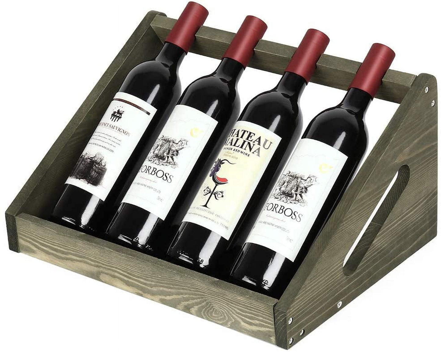 MOOACE Wine Rack, Rustic Wood Wine Bottle Holder, 4 Bottles Countertop, Olive Green