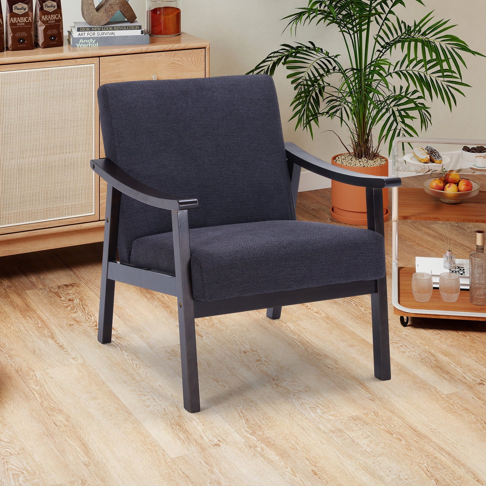 MOONMISS Accent Chair, Upholstered Comfy Single Sofa with Wood Feet, Mid Century Armchair for Bedroom, Living Room, Modern Comfy Reading Chair,Gray