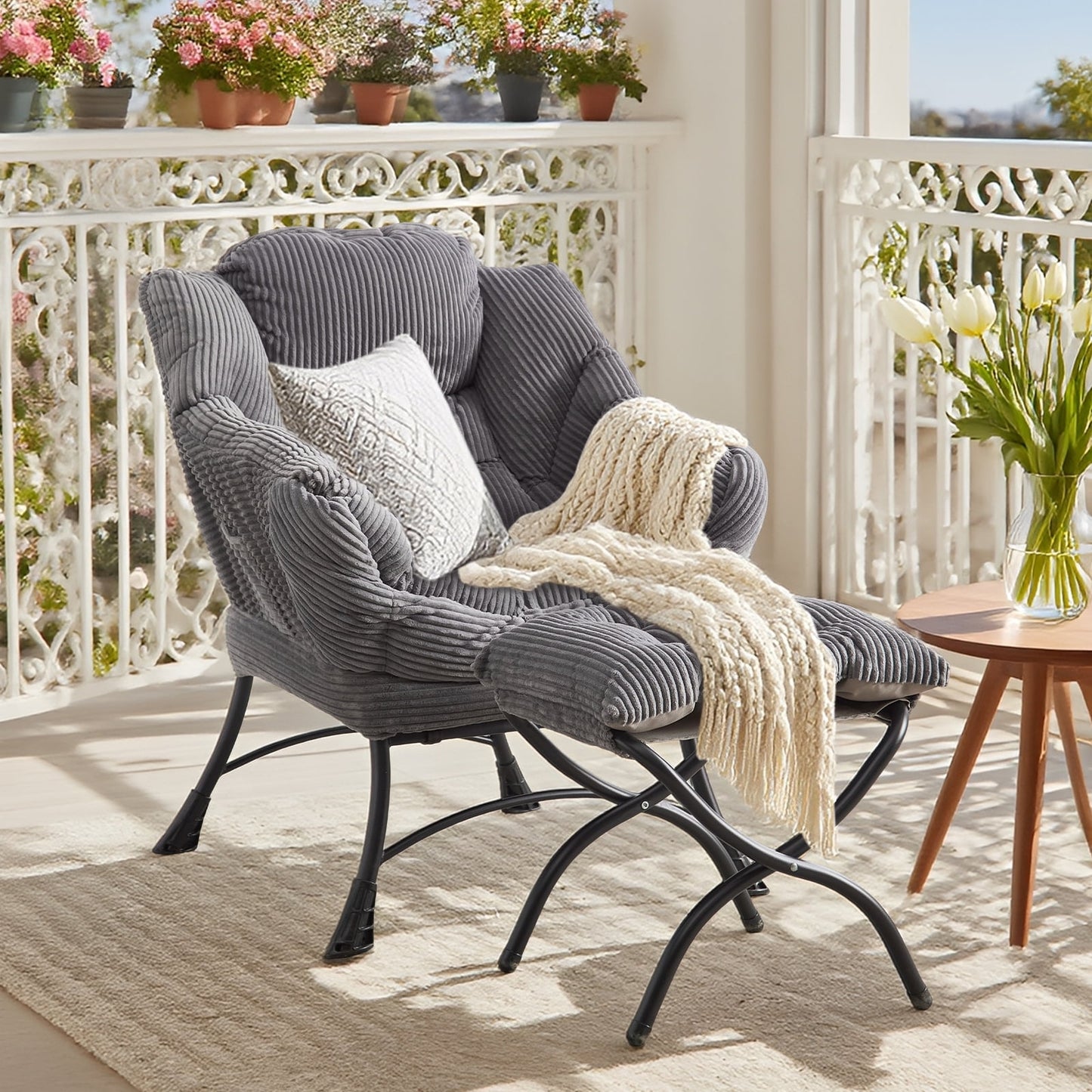 MOONMISS Accent Chair with Ottoman,with Armrests and Side Pocketsã€ Footrest for Living Room,Navy Blue