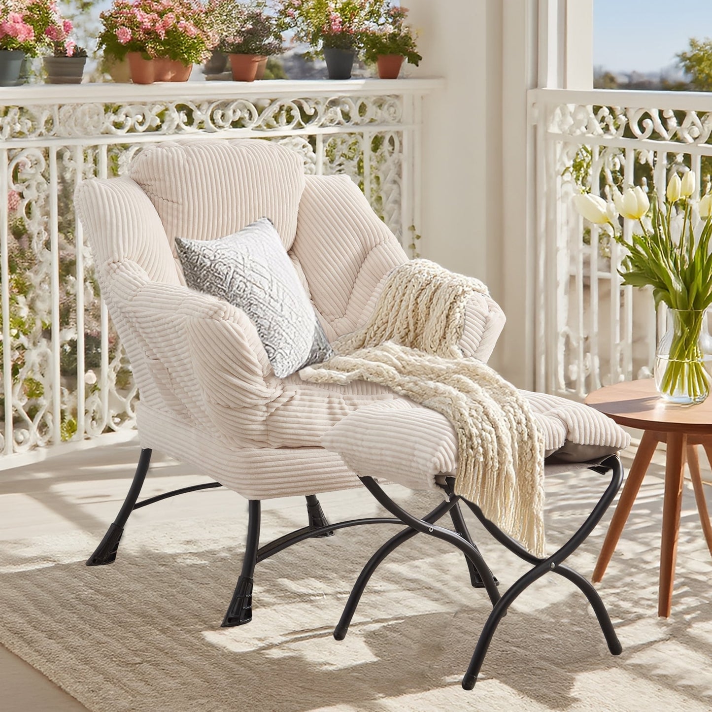 MOONMISS Accent Chair with Ottoman,with Armrests and Side Pocketsã€ Footrest for Living Room,White