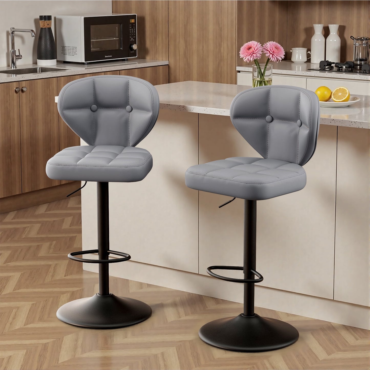 MOONMISS Bar Stools Set of 2, Modern Swivel Bar Chairs with Mid Back and Adjustable Seat Height,Dark Gray