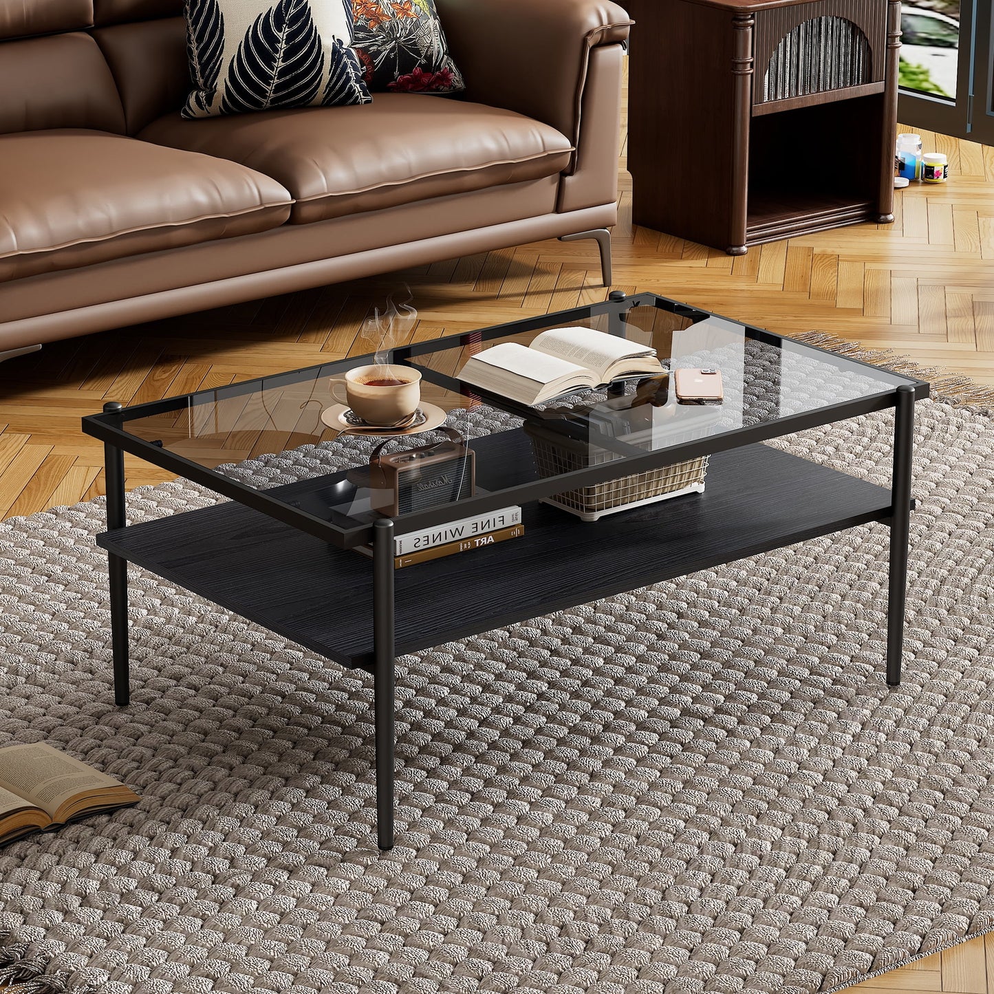 MOONMISS Coffee Glass Table,Tempered Glass top and Golden Legs,Modern Table for Living Room