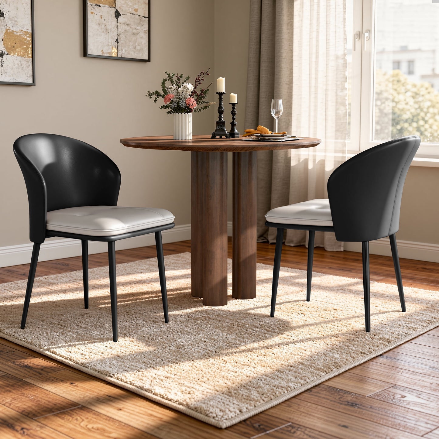 MOONMISS Dining Chairs Set of 2,Faux Leather Ergonomic Backrest Padded Seat Metal Legs Color Block For Kitchen Living Room