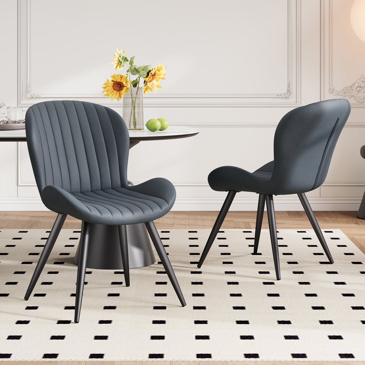 MOONMISS Dining Chairs Set of 2, Upholstered Kitchen Chairs with Backrest and Metal Legs,Dark Gray