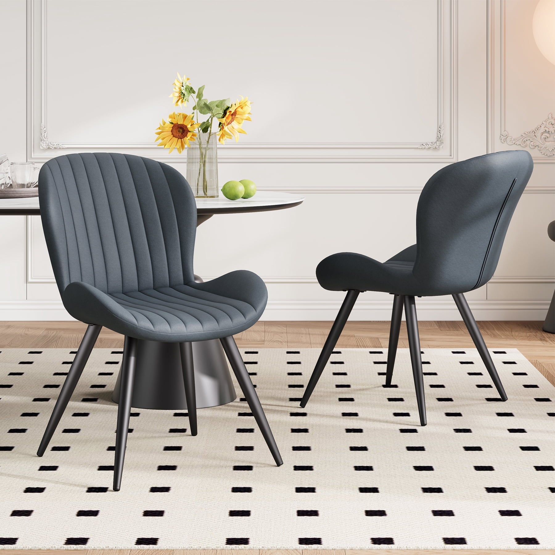 MOONMISS Dining Chairs Set of 2, Upholstered Kitchen Chairs with Backrest and Metal Legs,Dark Gray