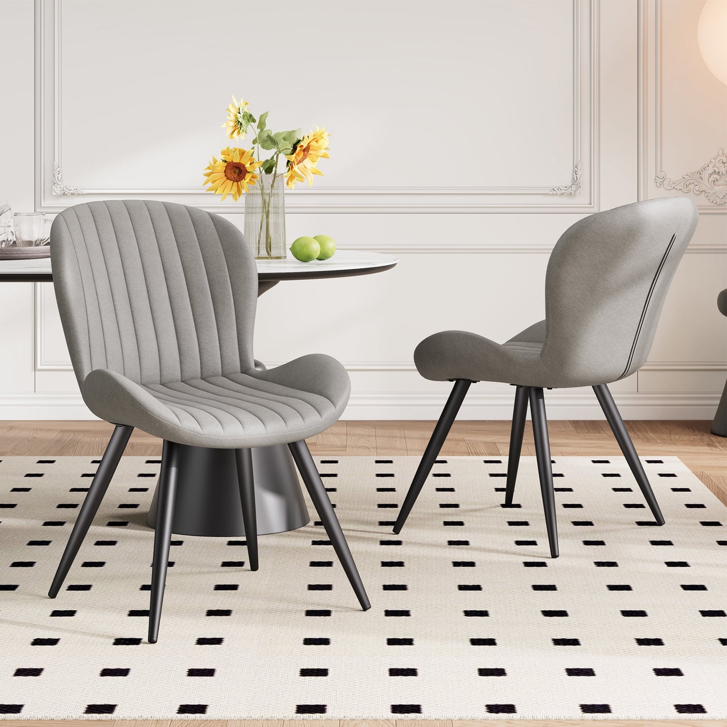 MOONMISS Dining Chairs Set of 2, Upholstered Kitchen Chairs with Backrest and Metal Legs,Gray