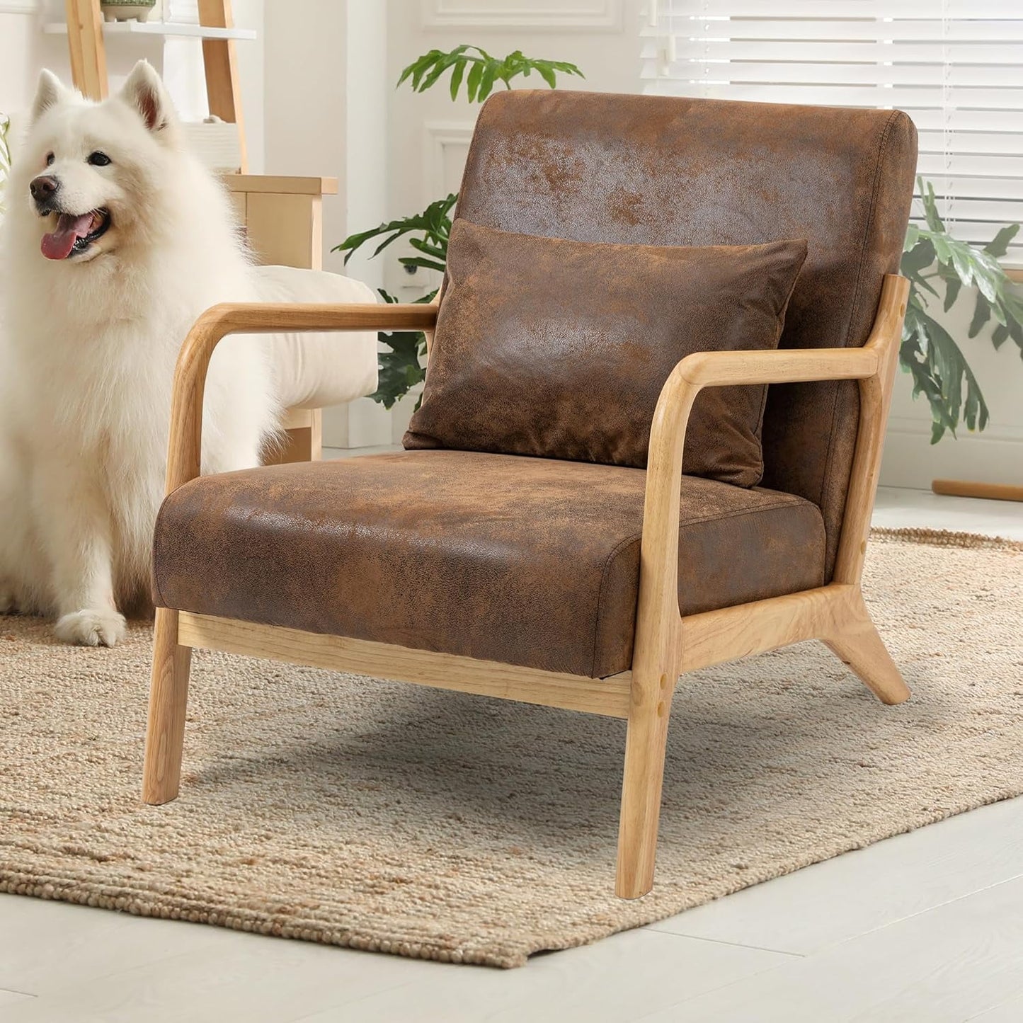 MOONMISS Silla Decorativa Moderna de Mediados de Siglo, Silla con Brazos de Tela de Terciopelo con Estructura de Madera y Almohada, SillÃ³n Tapizado CÃ³modo Silla de Lectura Silla Lounge para Sala de Estar Dormitorio SolÃ¡rium, MarrÃ³n