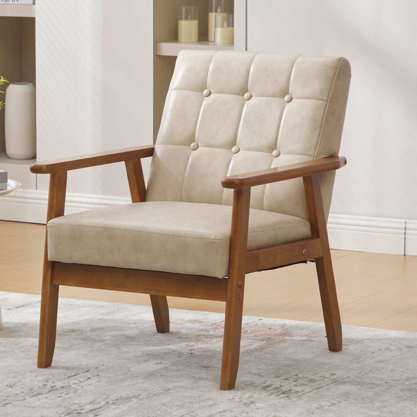 MOONMISS Mid-Century Modern Accent chair,Leisure Chair with Solid Wood Armrest and Feet