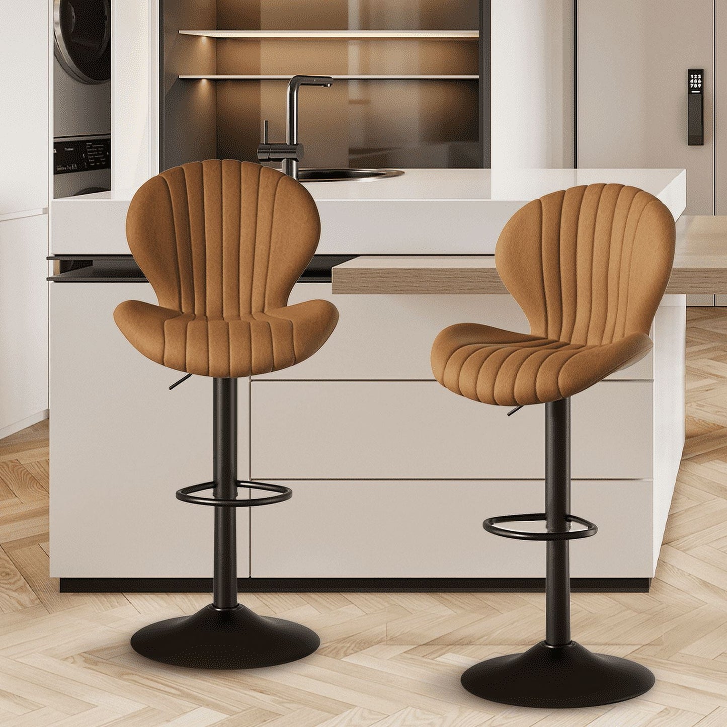 MOONMISS Modern Adjustable Bar Stool Faux Leather Bar Stool, Brown(Set of 2)