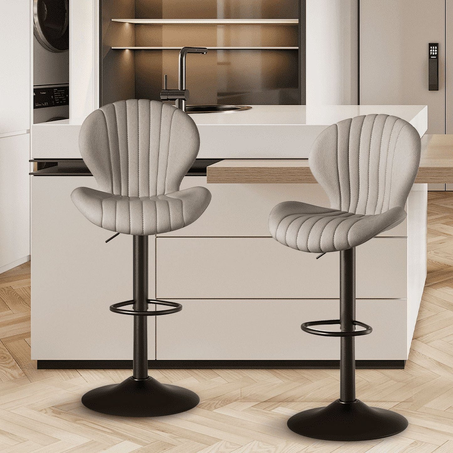 MOONMISS Modern Adjustable Bar Stool Faux Leather Bar Stool,Gray(Set of 2)