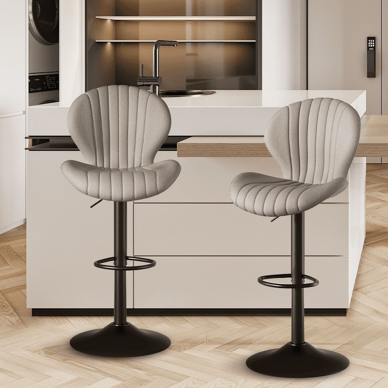 MOONMISS Modern Adjustable Bar Stool Faux Leather Bar Stool,Gray(Set of 2)