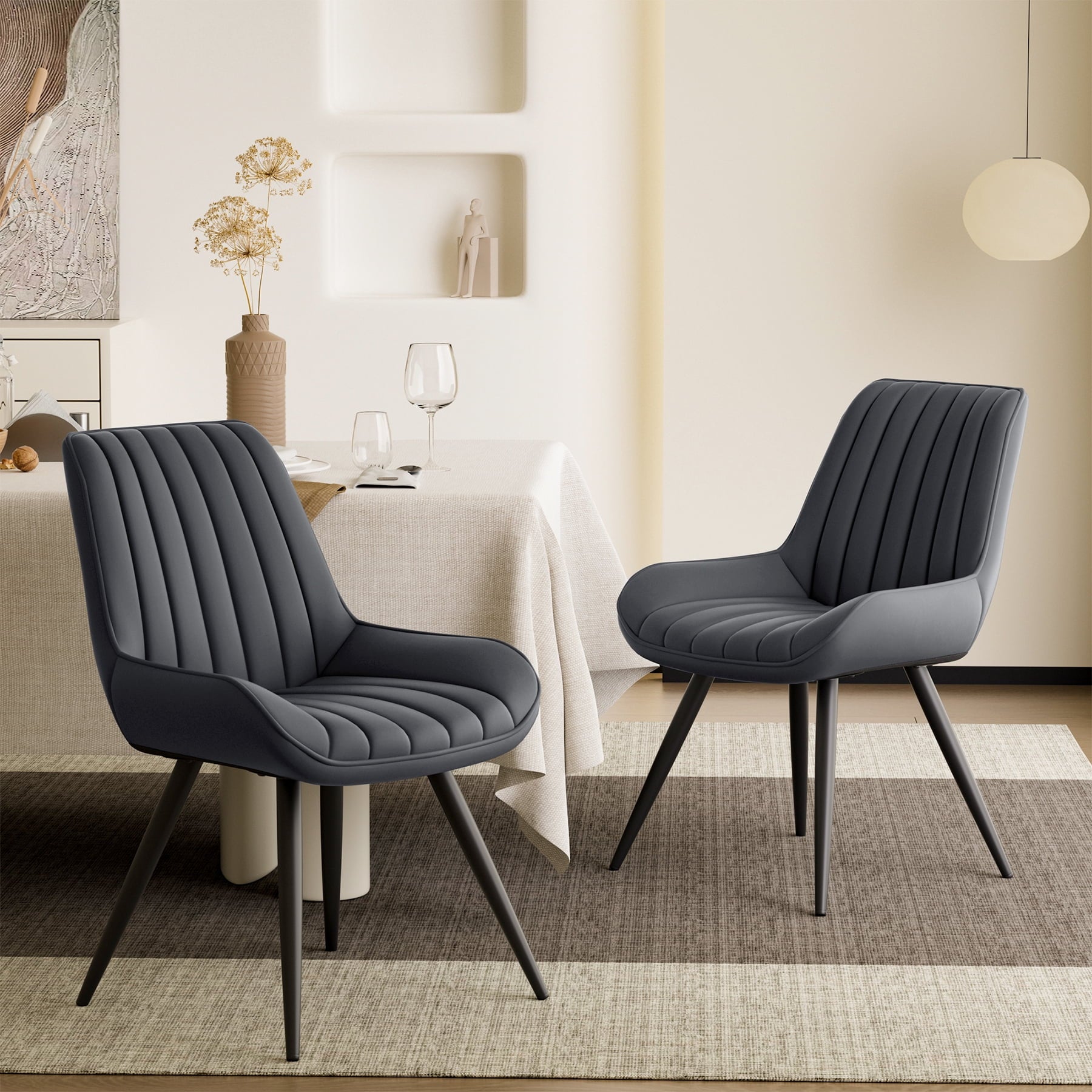 MOONMISS Juego de 2 Sillas de Comedor Modernas Tapizadas, Sillas Laterales de Cocina CÃ³modas con Cojines Gruesos y Patas de Metal, Gris Oscuro