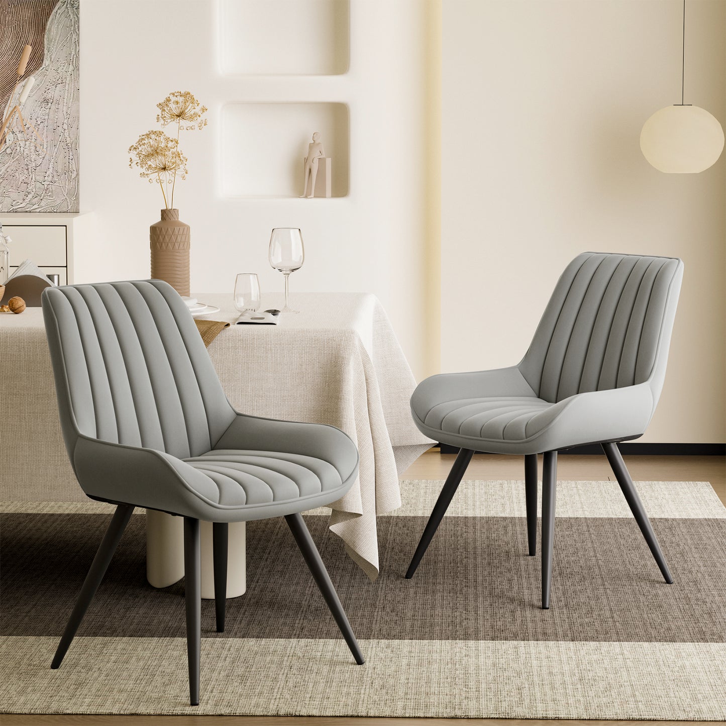 MOONMISS Modern Upholstered Dining Chairs Set of 2, Comfy Kitchen Side Chairs with Thick Cushions & Metal Legs,Light Gray