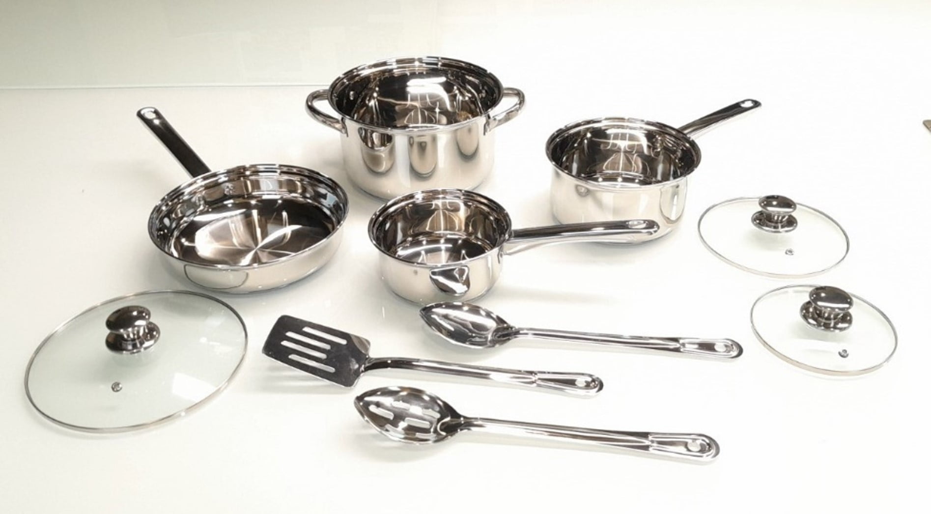 Mainstays Stainless Steel 10Pc Cookware Set with Lids and Kitchen Utensils