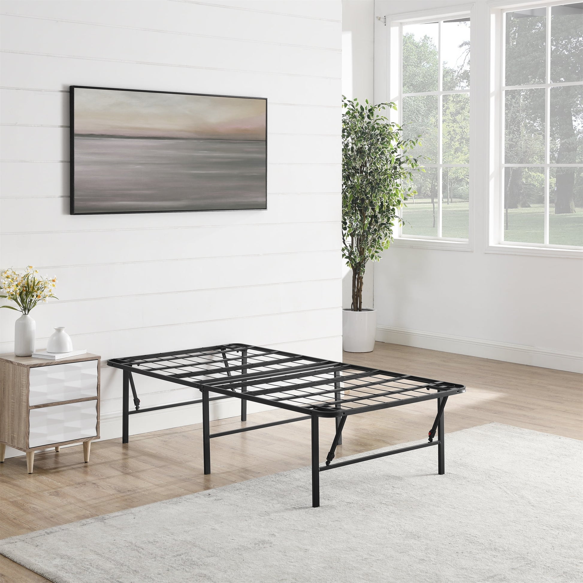 Mainstays Twin 18" High Profile Foldable Steel Platform Bed Frame with Storage Space Under Frame, No Box Spring Required, Black