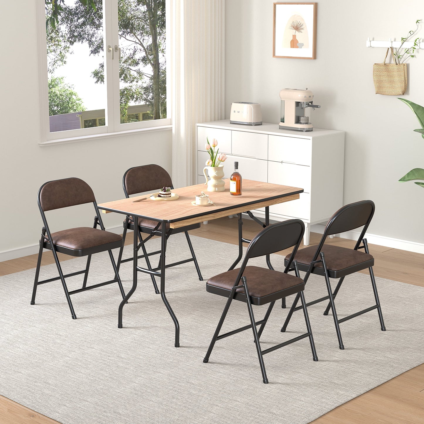 Mainstays 4' Wood Banquet Fixed Table Top Folding Legs Table, Natural