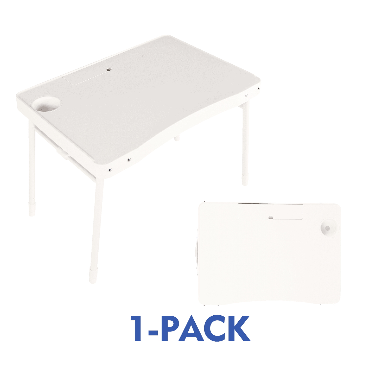 Mainstays Mesa Personal Plegable de Altura Ajustable de 26" con Portavasos y Soporte para Tablet, Blanca