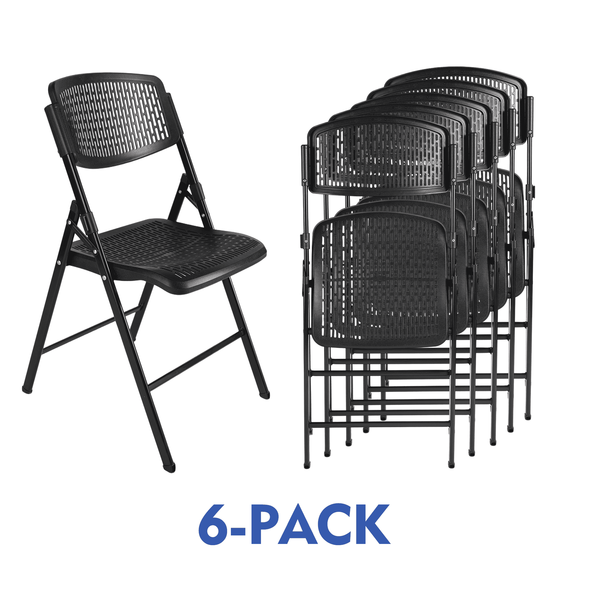 Mainstays Premium Breathable Resin Folding Chair, Black (Set of 6)