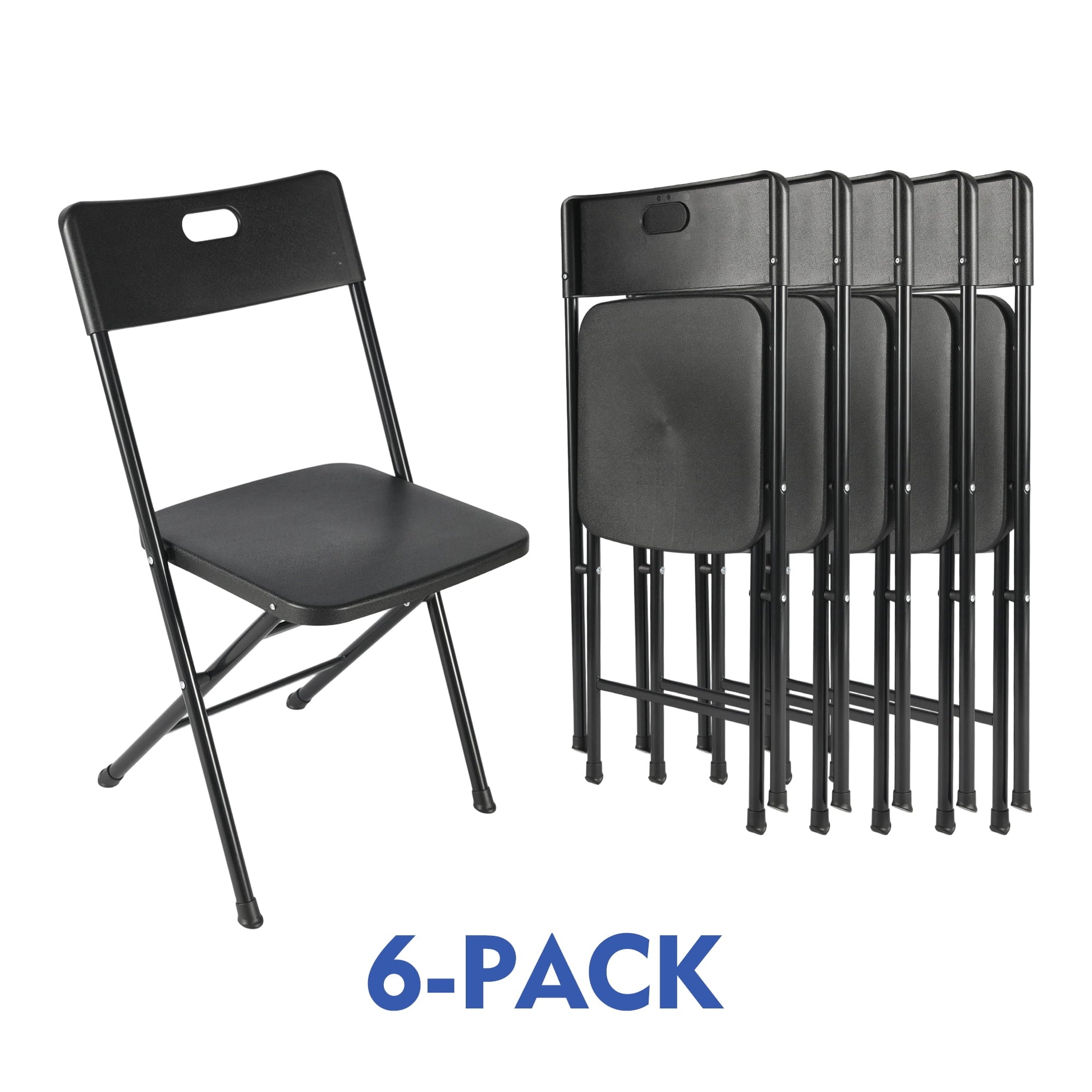Mainstays Resin Folding Chair with Carry Handle, Black (Set of 6)
