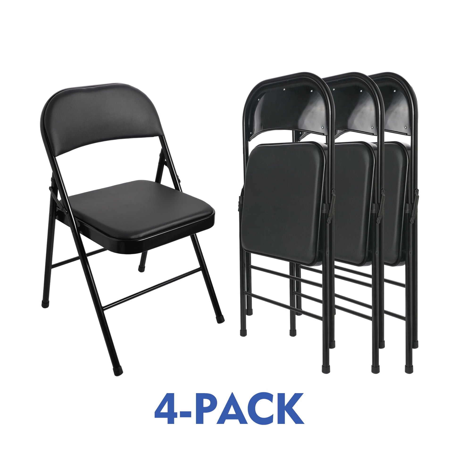 Mainstays Deluxe Vinyl Padded Seat and Back Folding Chair, Black (Set of 4)