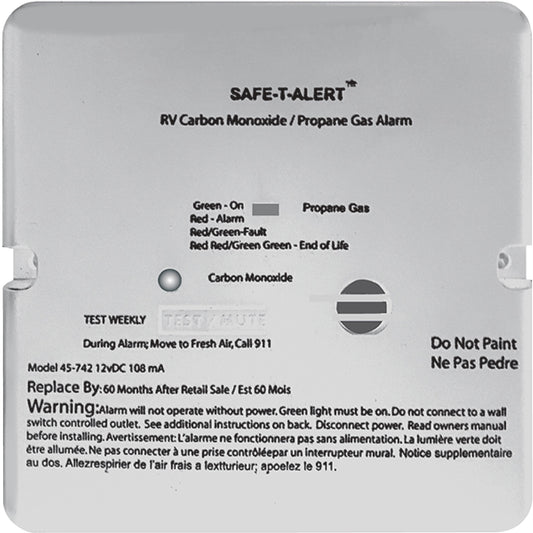 MTI Industries Safe-T-Alert 45 Series Flush Mount Dual RV Carbon Monoxide & Propane Alarm