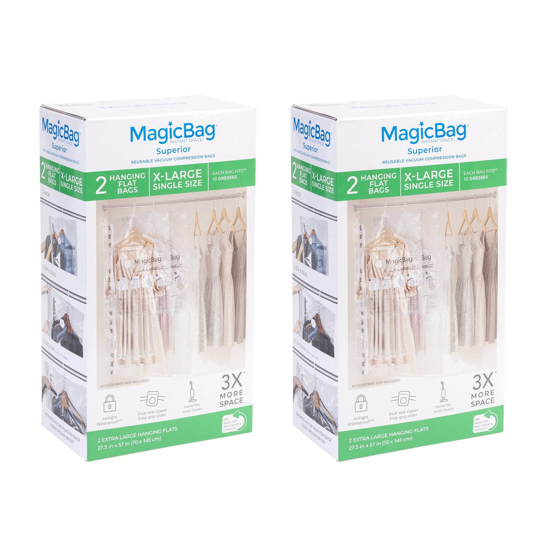 MagicBag X-Large Hanging Vacuum Storage Bags, 2 Pack Compression Bags for Clothing, Space Saving & Airtight