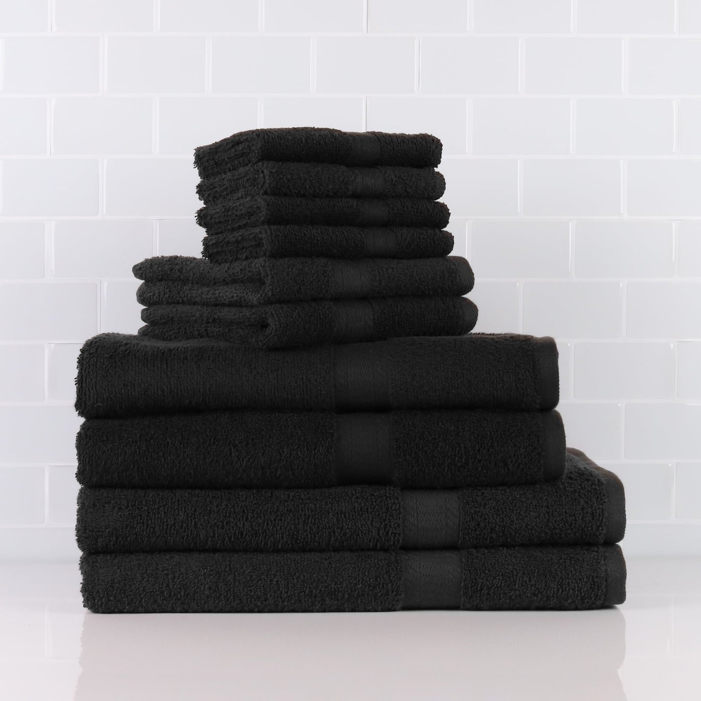Mainstays 10 Piece 100% Cotton Towel Set, 2 Bath Sheets, 2 Bath 2 Hand and 4 Washcloths, Super Soft and Highly Absorbent Basic Solid Towel Set for Bathroom, Hotels, Spa and Gym â€“ Black