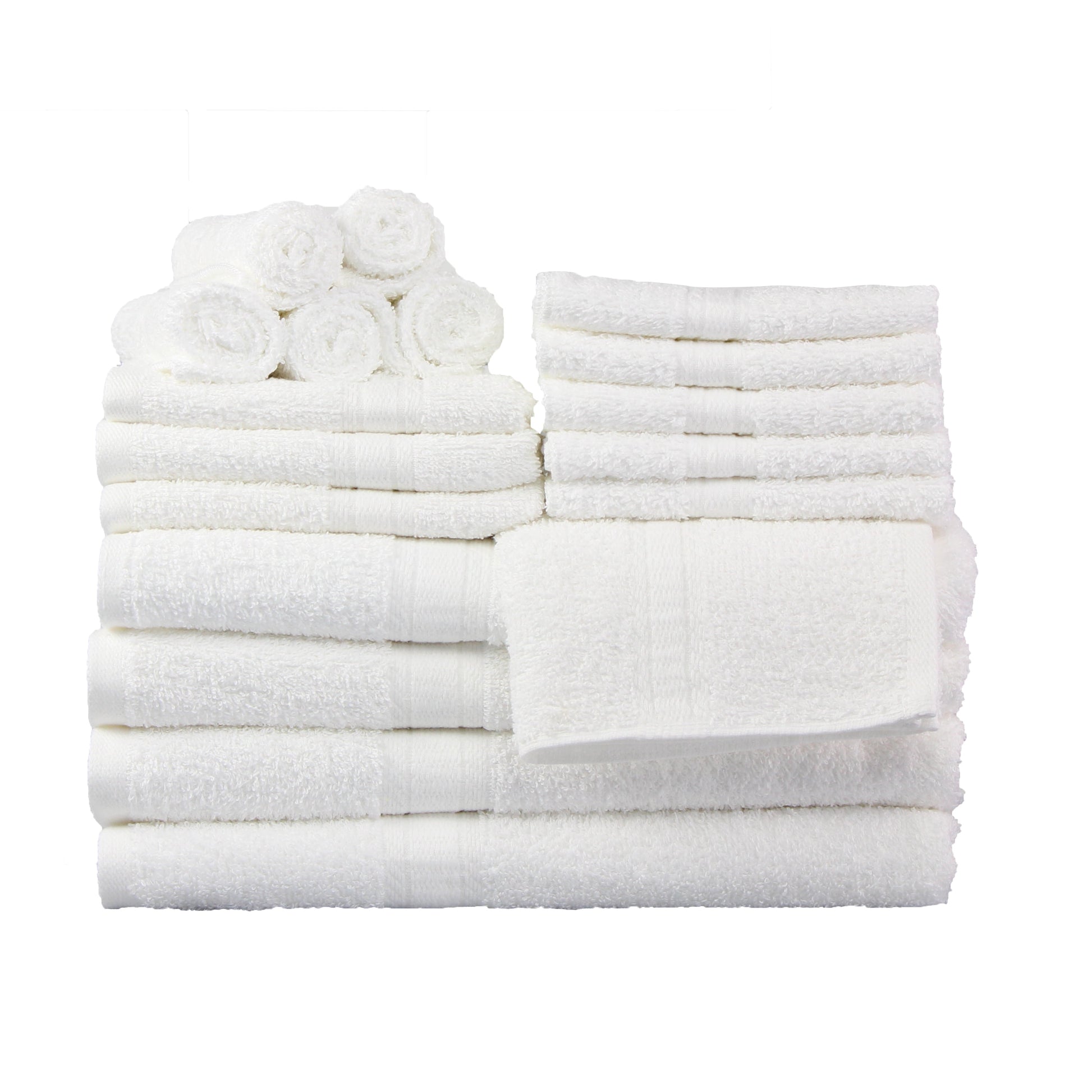 Mainstays 18 Piece 100% Cotton Towel Set, 4 Bath , 4 Hand and 10 Washcloths, Super Soft and Highly Absorbent Basic Solid Towel Set for Bathroom, Hotels, Spa and Gym â€“ White