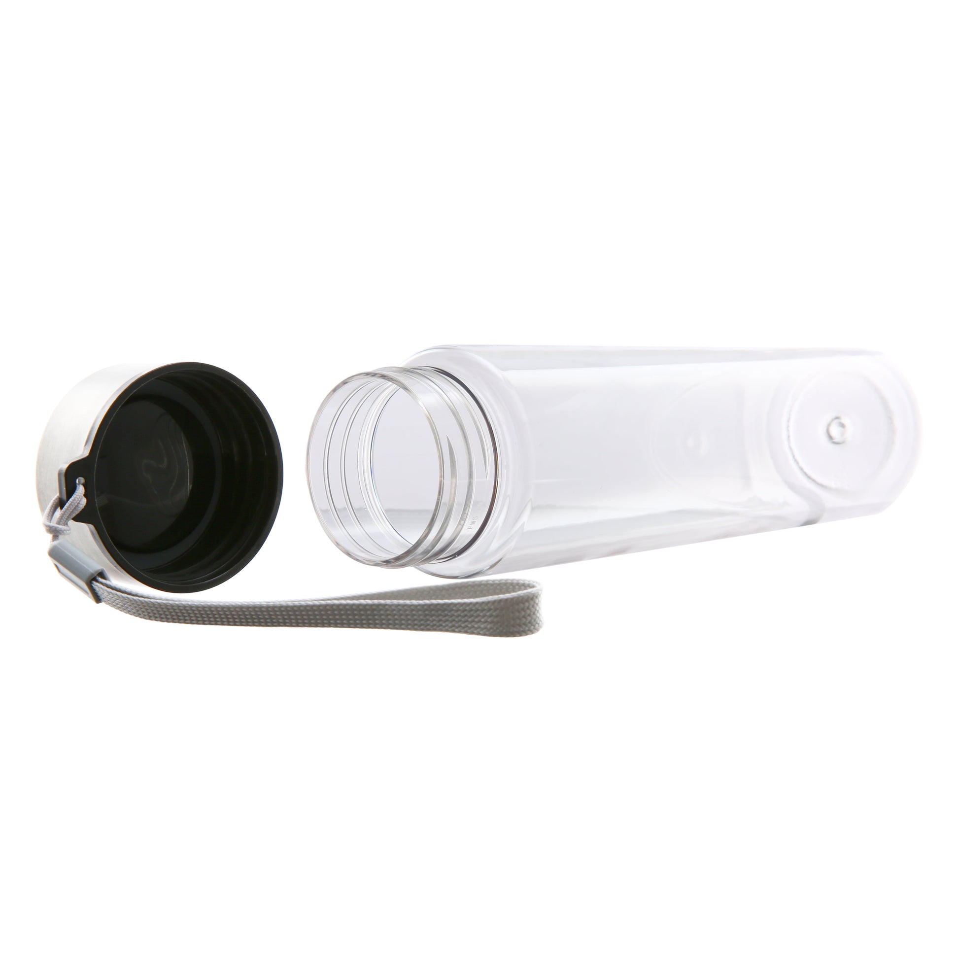 Mainstays 24-Count, 18 oz Plastic Clear Water Bottle Stainless Steel Screw Cap Lid with Strap