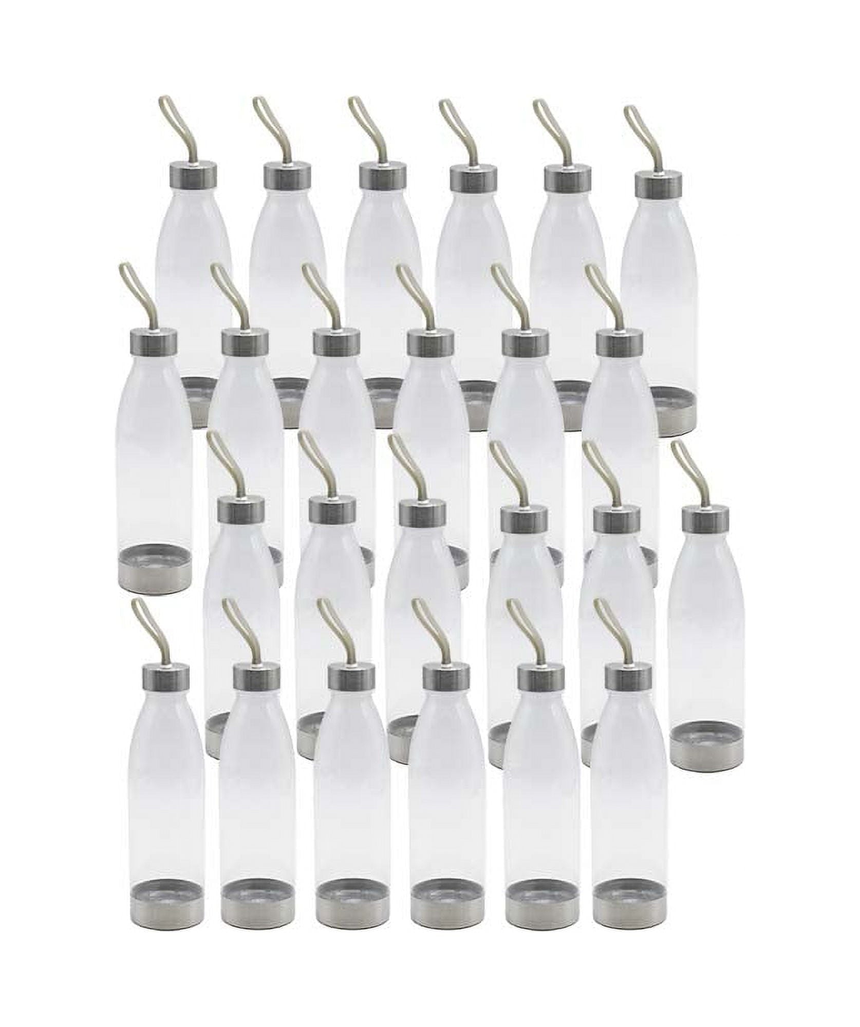 Mainstays 22 oz Clear and Silver Solid Print Plastic Water Bottles with Screw Cap (24 Pieces)