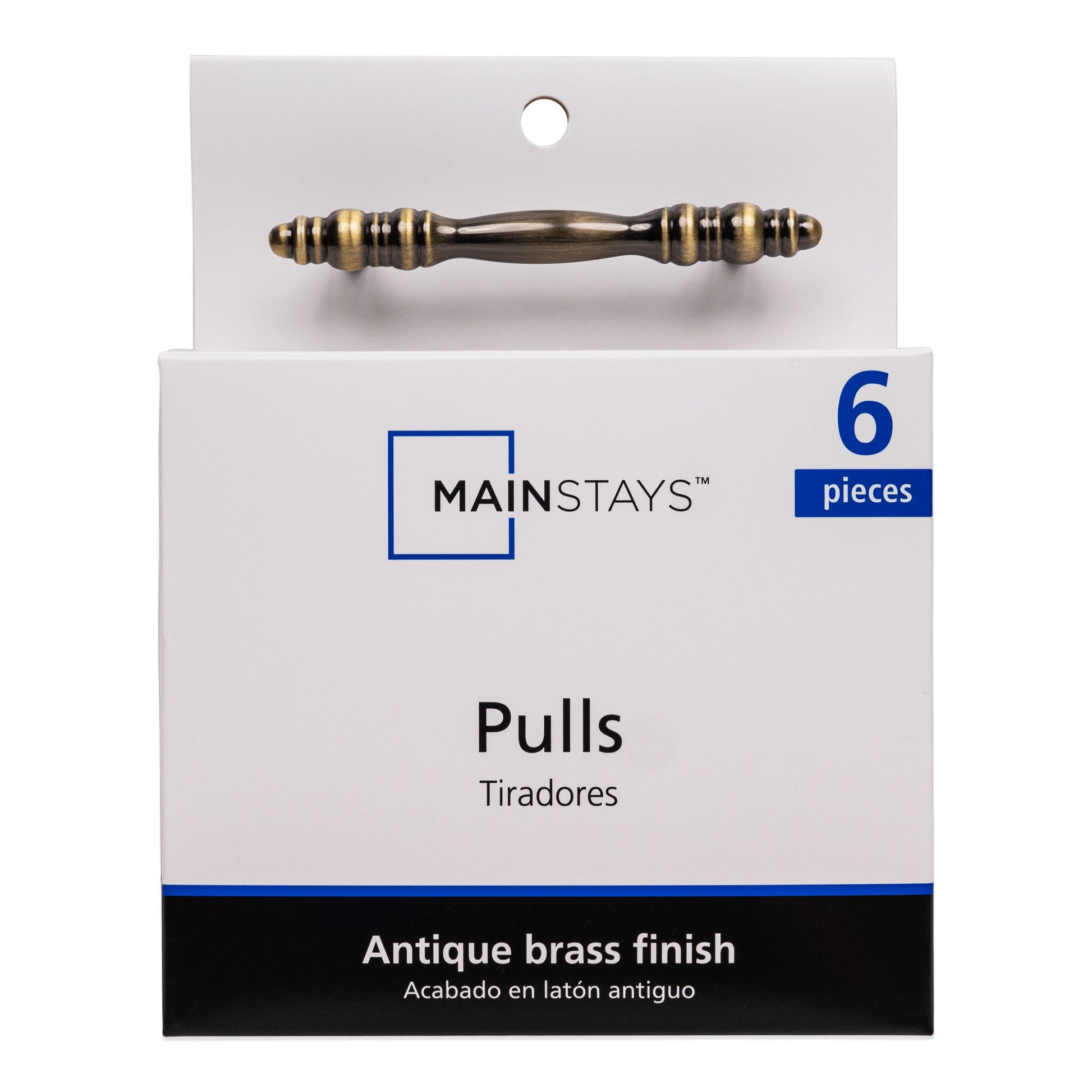 Mainstays Traditional 3" Center-to-Center Antique Brass Cabinet Pull, 6 Pack