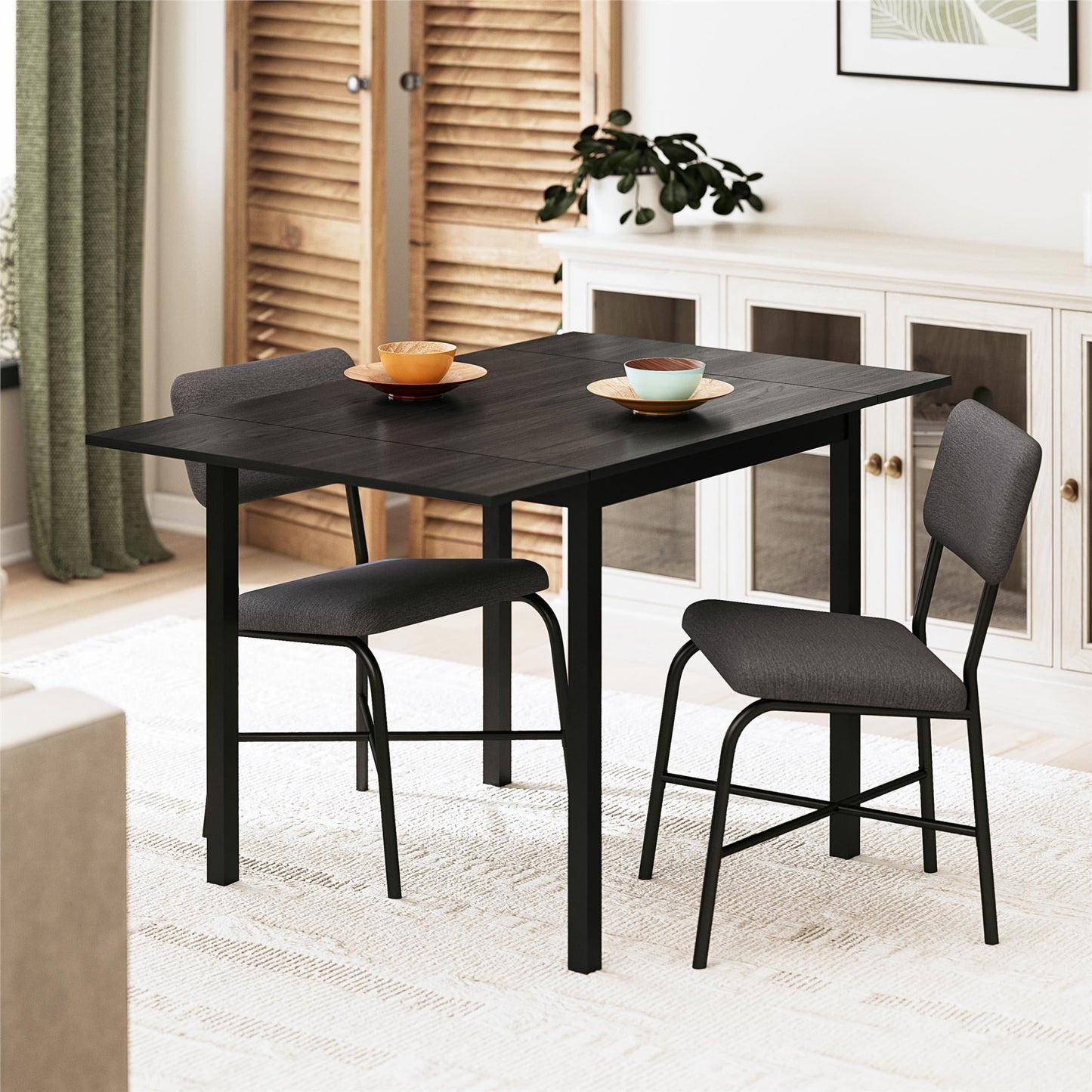 Mainstays Juego de Mesa Abatible y Sillas de Comedor de 3 Piezas, Negro