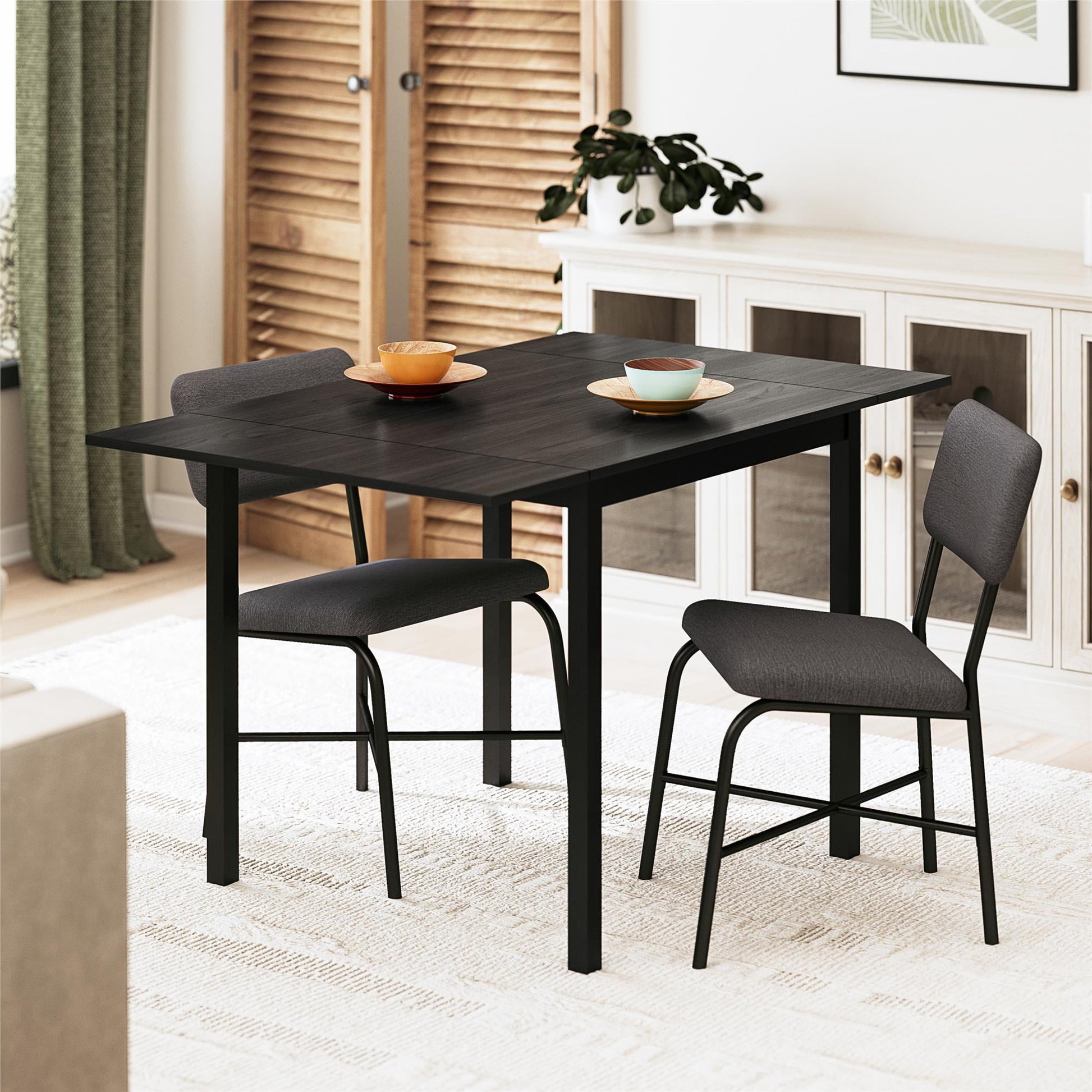 Mainstays Juego de Mesa Abatible y Sillas de Comedor de 3 Piezas, Negro
