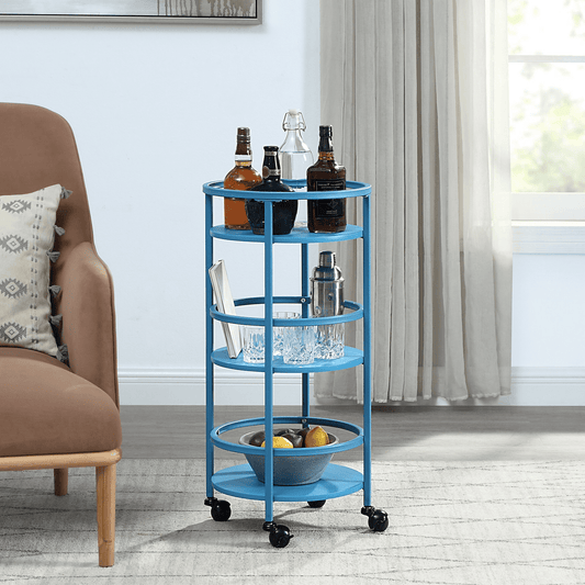 Mainstays  32" 3-Tier Rolling Round Kitchen Bar Storage Cart, Blue