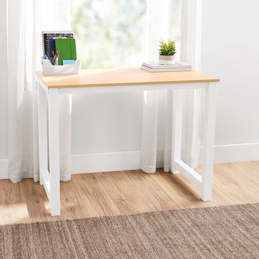 Mainstays Escritorio de Escritura de 40" de Madera y Metal, Teca Natural con Estructura Blanca