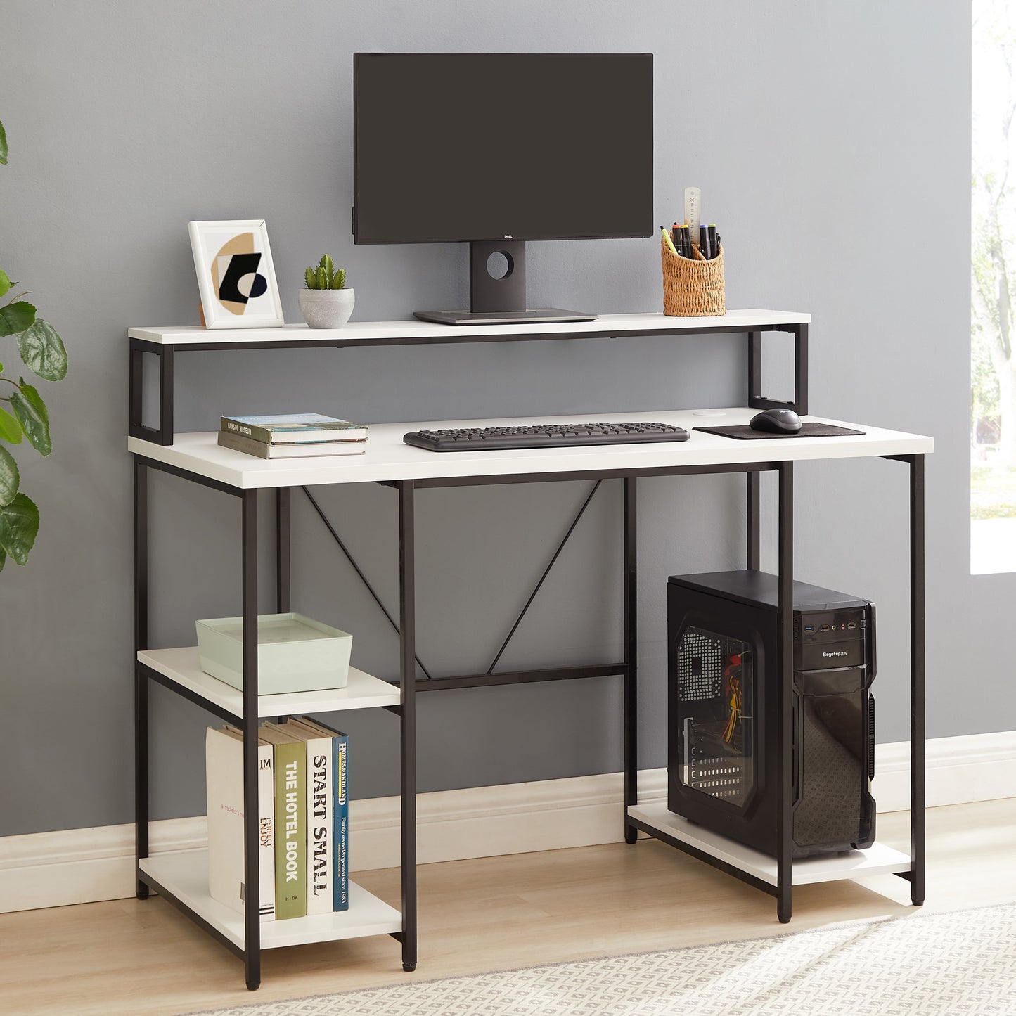 Mainstays 47" Computer Desk with Storage Shelves, , White Finish